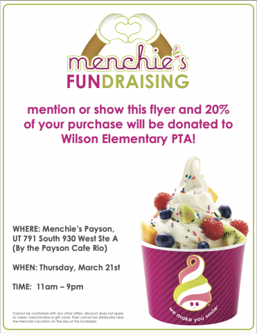 Menchie's Fundraising Night on Thursday, March 21st