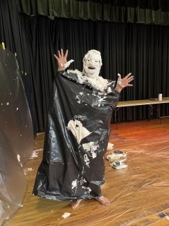 Mrs. Nelson after having pies thrown at her.
