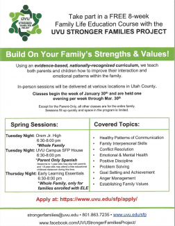 UVU Stronger Families Workshop Flyer